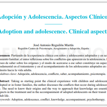 Adopción y Adolescencia. Aspectos Clínicos