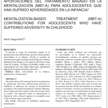 Aportaciones del tratamiento basado en la mentalización (MBT-A) para adolescentes que han sufrido adversidades en la infancia