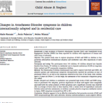 Cambios en los síntomas del trastorno del apego en niños y niñas adoptados internacionalmente y en cuidado residencial (en inglés)